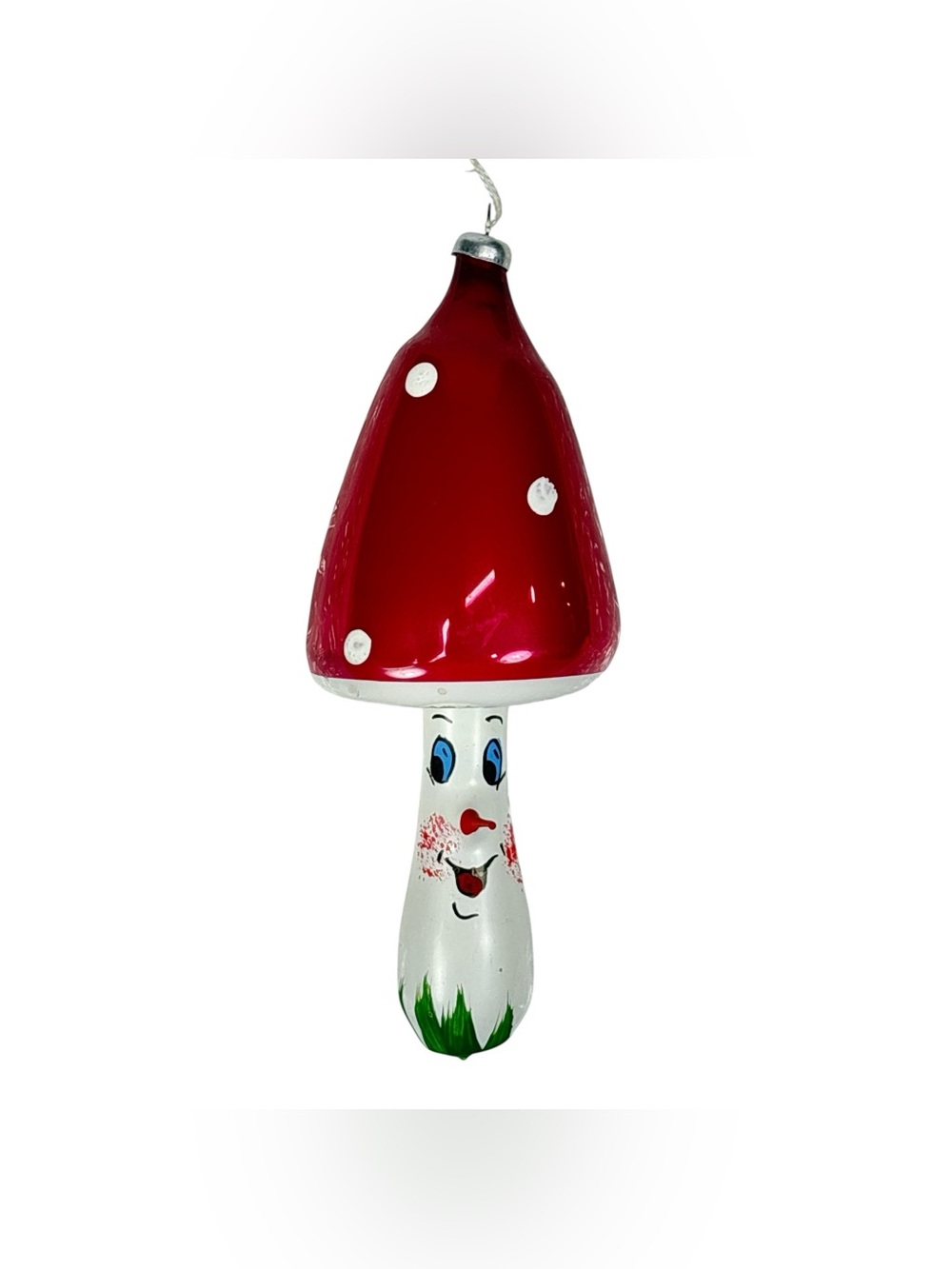 Vtg 5" De Carlini Polka Dot Magic Mushroom Shroom Man Glass Christmas Ornament